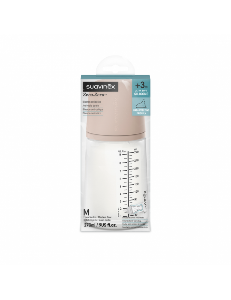 Suavinex Butelka o średnim przepływie 270 ml Zero Zero medium 3m+