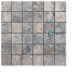 Tiles Kamień dekoracyjny Tiles Tawertyn kostka Ash Argent Mix Bębnowany Mozaika 4,8x4,8x1 cm