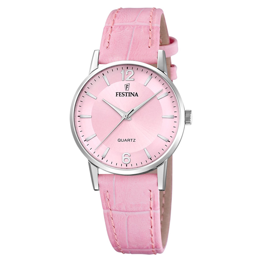 Festina Classic 20691/3 Zegarek Damski srebrny z indeksami na różowym pasku