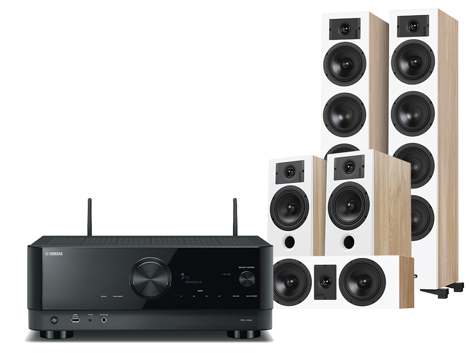Yamaha RX-V4A (czarny) + Diva 6 + 3 + 7 (dąb)