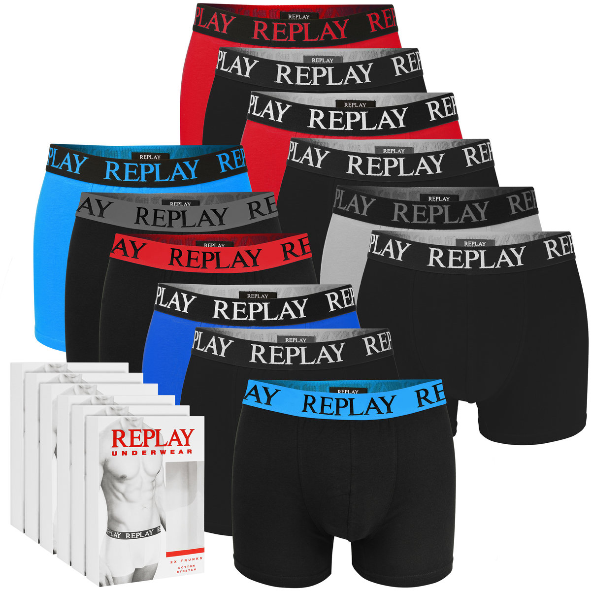 Replay Bokserki Męskie Zestaw 12 sztuk Bawełna Kolor BM333 Logo Rozmiar XXL