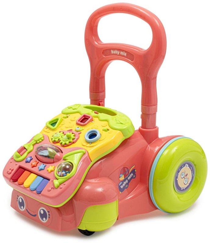 Baby miź chodzik edukacyjny jeździk z zabawkami różowy