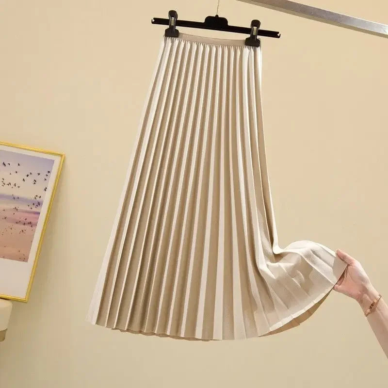 Plisowana spódnica midi - Beżowy