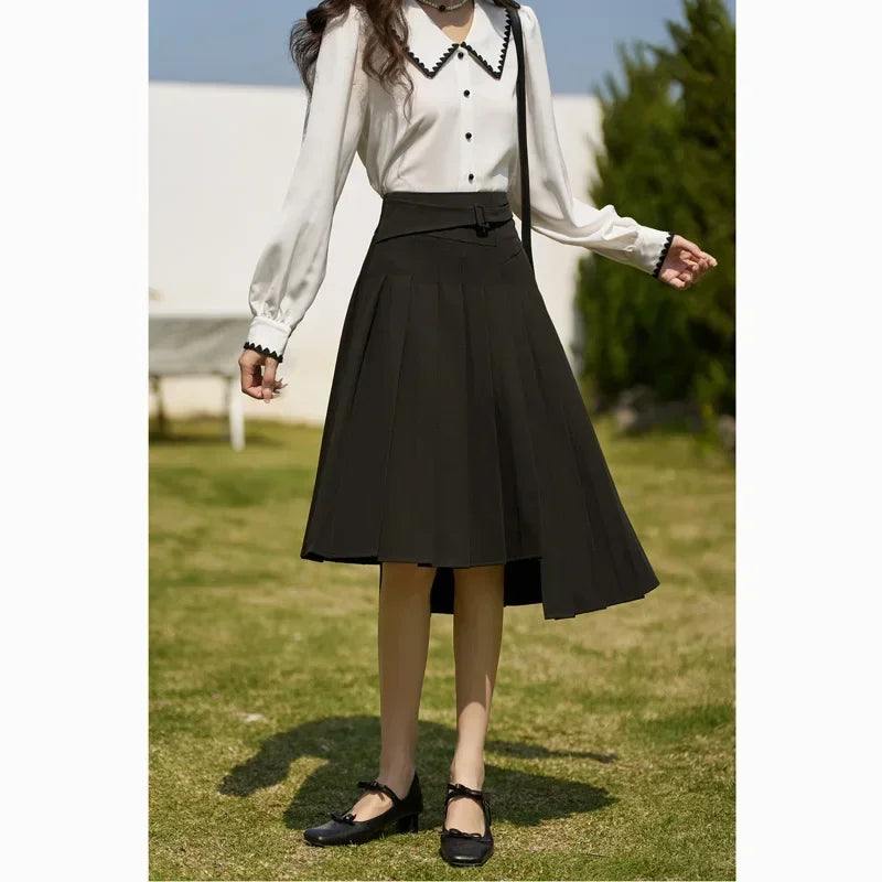 Asymetryczna spódnica plisowana - Czarny