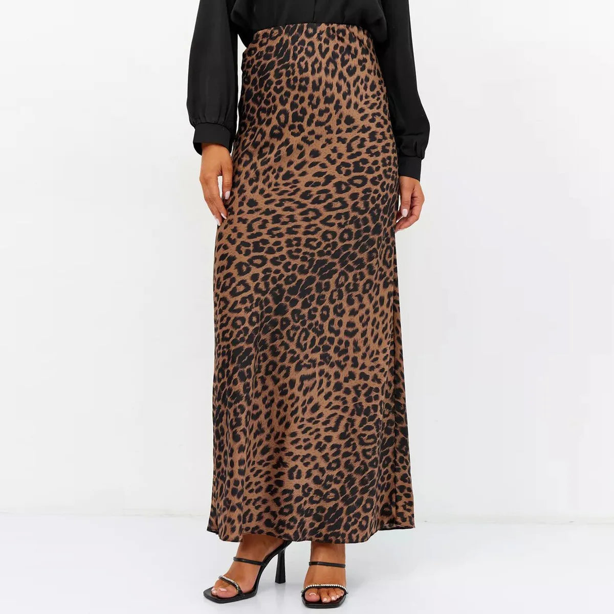 Spódnica maxi w panterkę - Brązowy