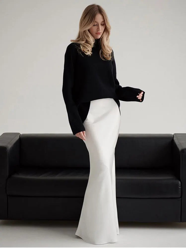 Satynowa elegancka spódnica maxi - Biały