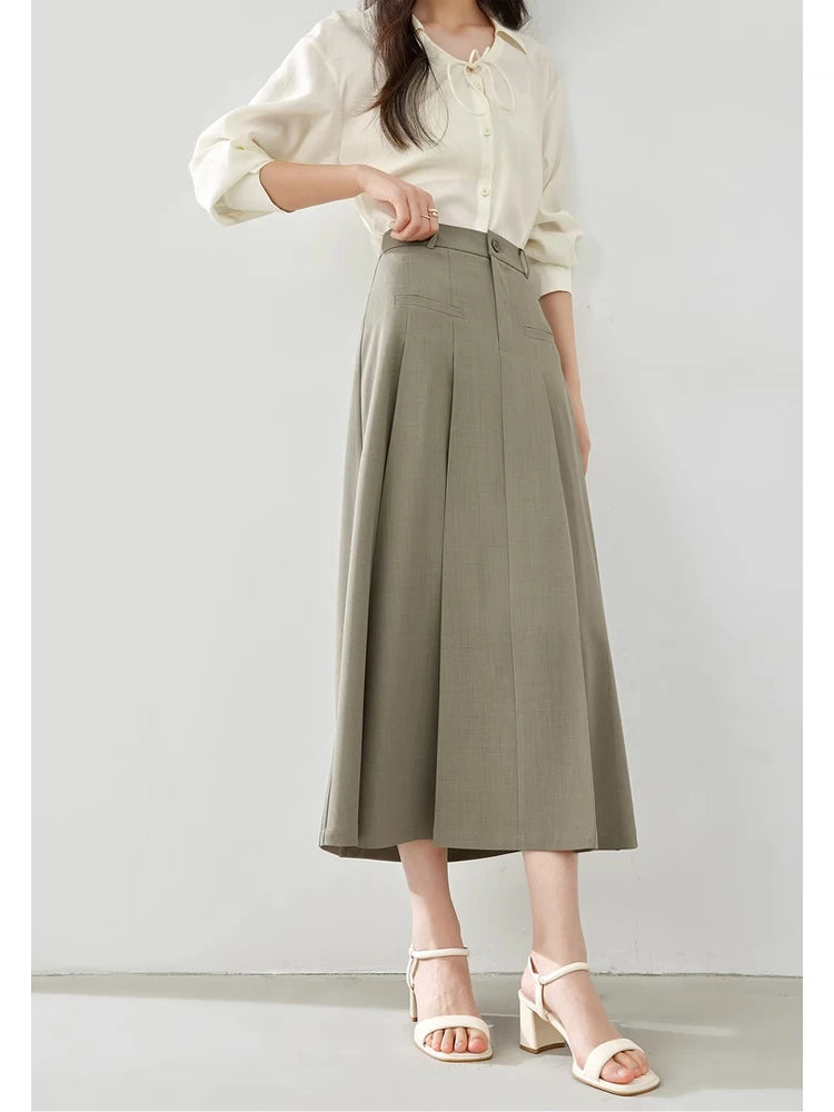 Plisowana spódnica za kolano - Zielony