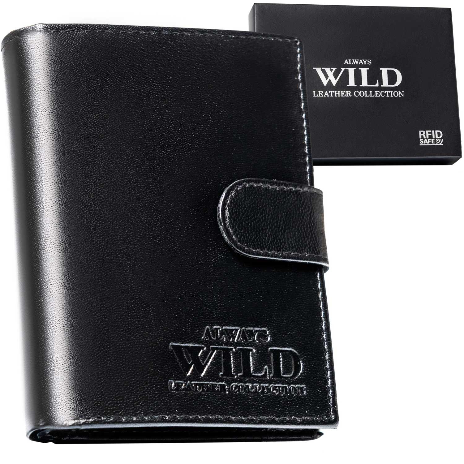 Pionowy portfel skórzany Always Wild z zapinką, 13 x 9,5 x 2 cm