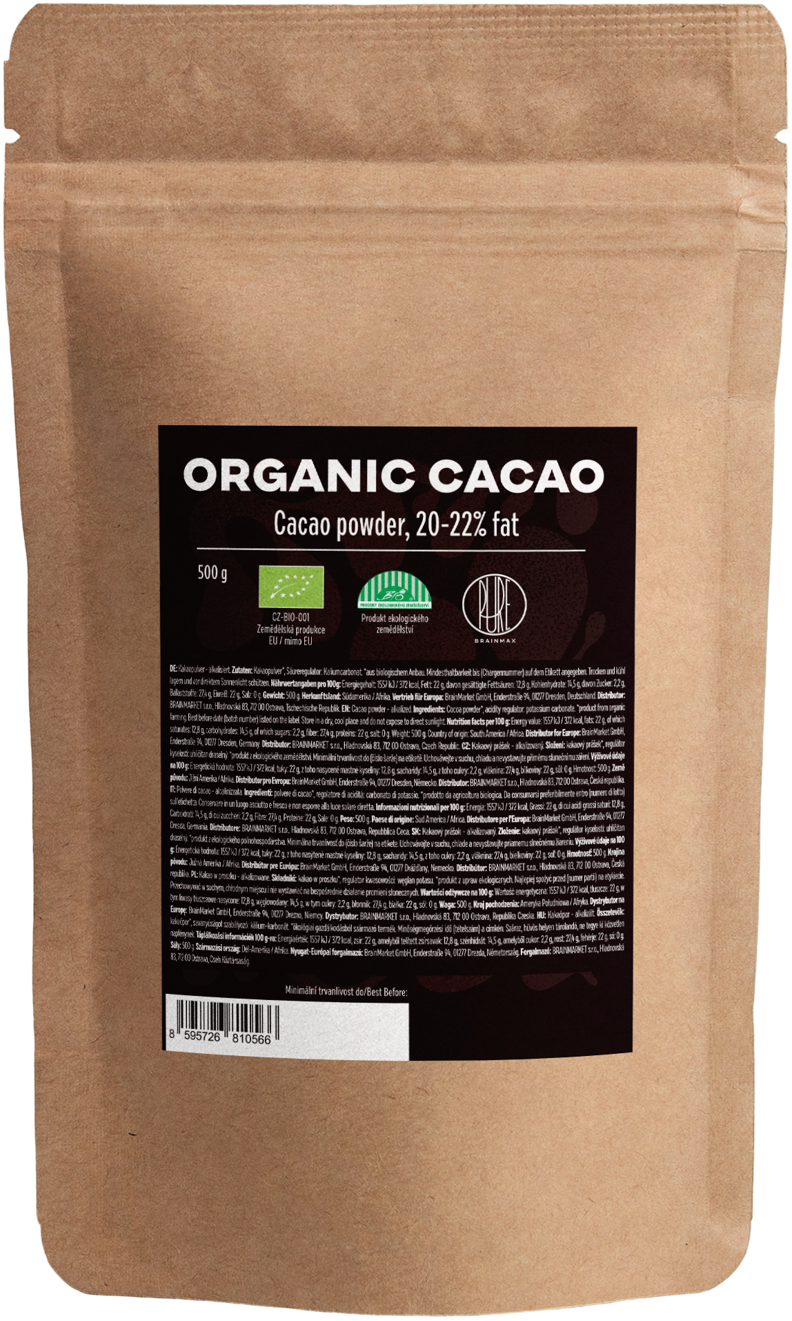 BrainMax Pure Cacao, kakao, BIO Waga: 500 g