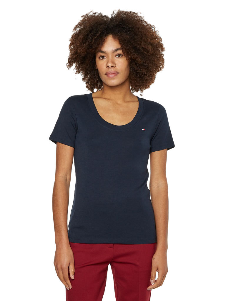 Tommy Hilfiger Koszulka Damska T-Shirt Slim New Cosy C-Nk Ss Navy Ww0Ww36601 Dw5 Xs