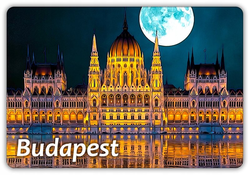 BUDAPESZT - Parlament - Pełnia - Gmach - Magnes na lodówkę
