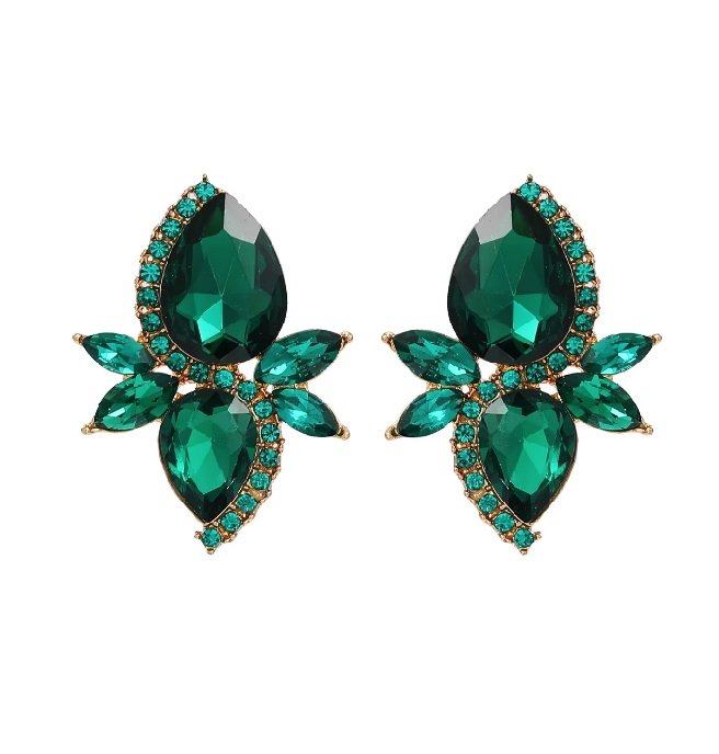 ŚREDNIE kolczyki zielone szmaragdowe łezki złote krople na sztyft do ucha