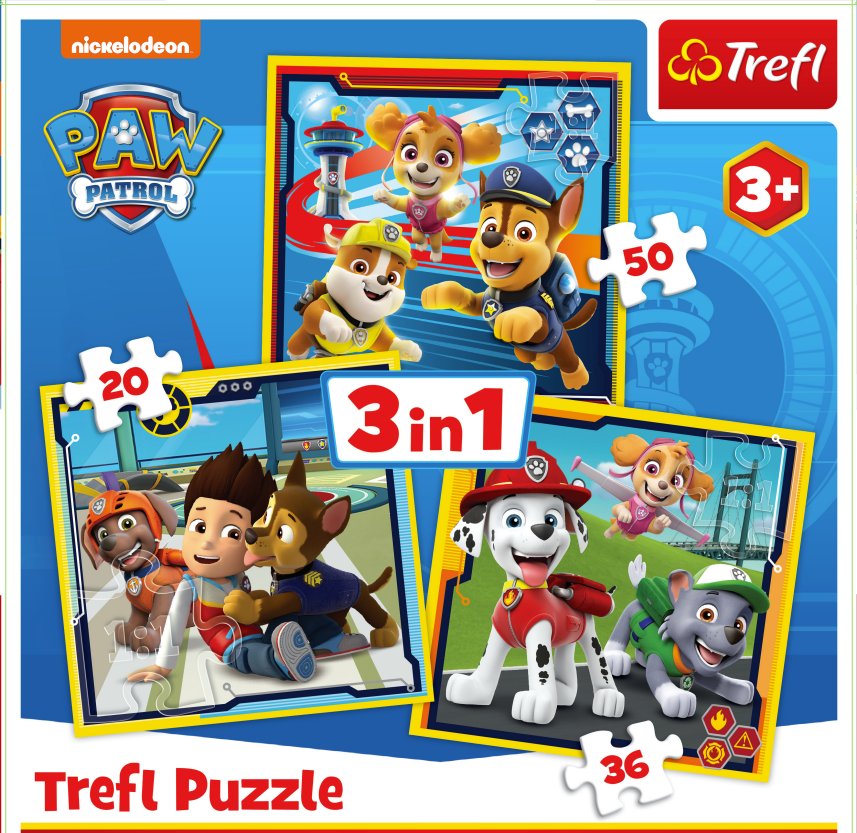 Puzzle, Trefl, 3w1, Psi Patrol, 20-36-50 el.