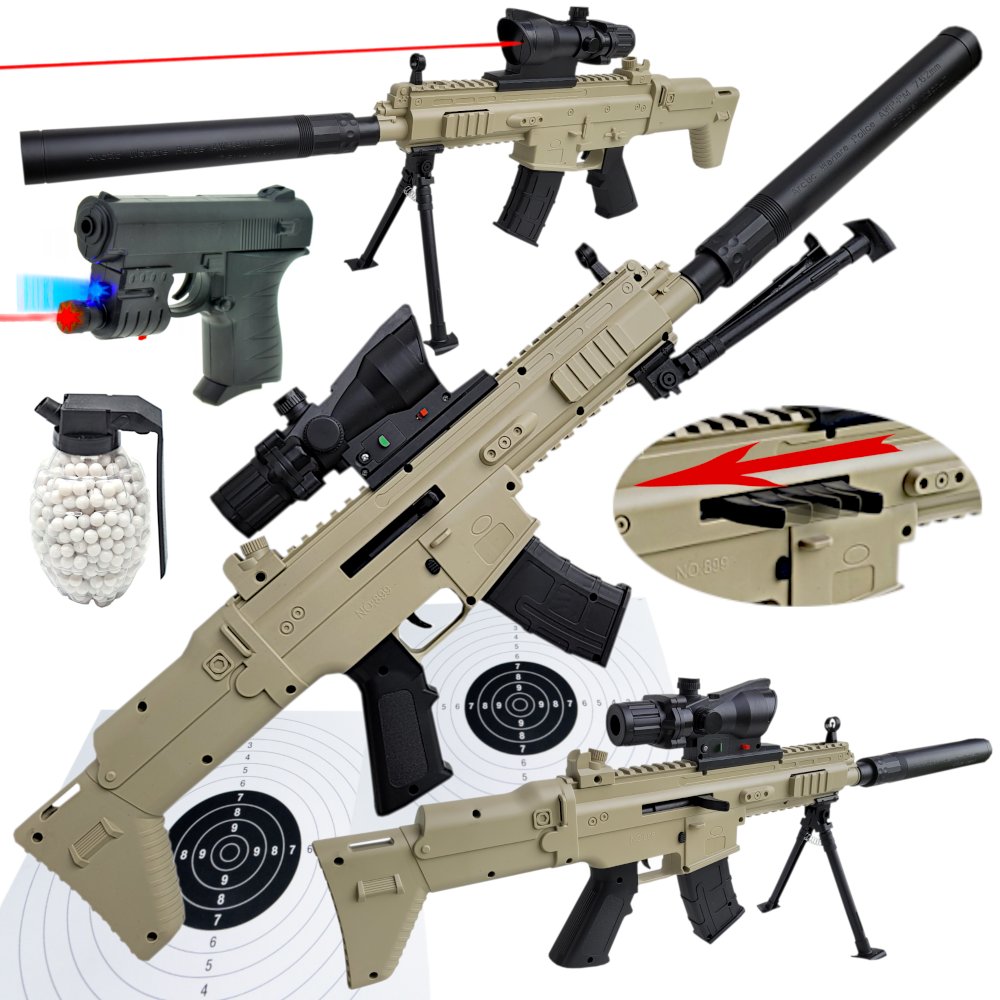 Karabin Snajperski Szturmowy Scar AIR SOFT GUN + Pistolet Na Kulki + Kulki 800 szt.
