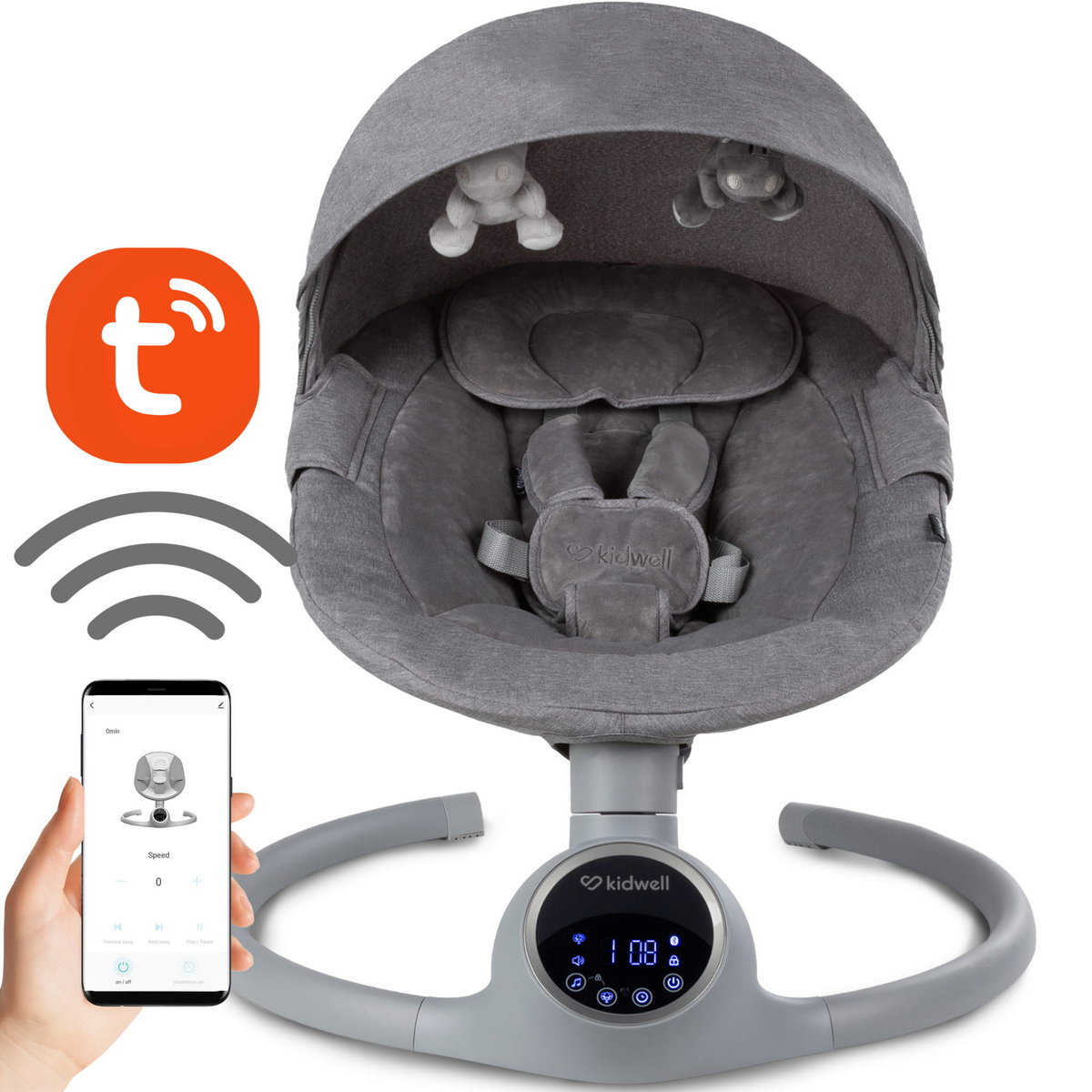 Kidwell Bujaczek leżaczek elektryczny 2w1 REVE Grey/silver bluetooth