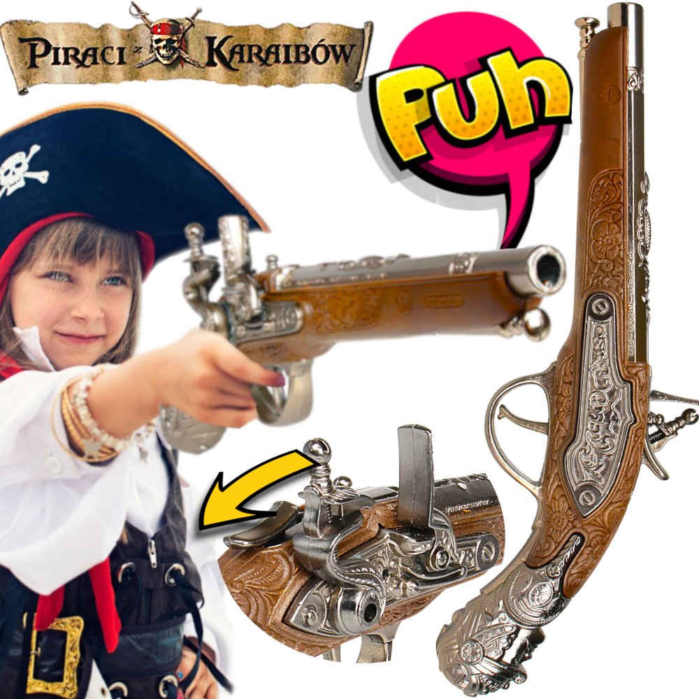 Pistolet PIRATA Metalowy Gonher Rewolwer Hukowy Straszak Piraci Z Karaibów