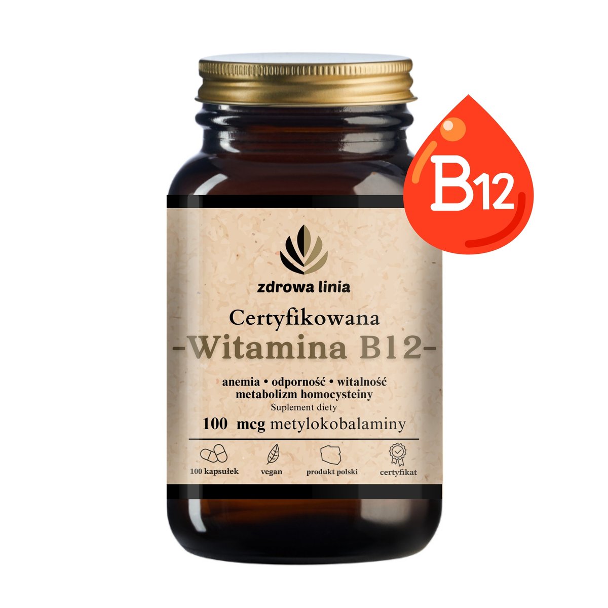 Certyfikowana Witamina B12 100 mcg 4000 RWS anemia odporność metabolizm homocysteiny