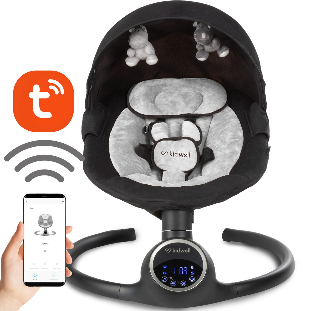 Kidwell Bujaczek leżaczek elektryczny 2w1 REVE Black/Silver