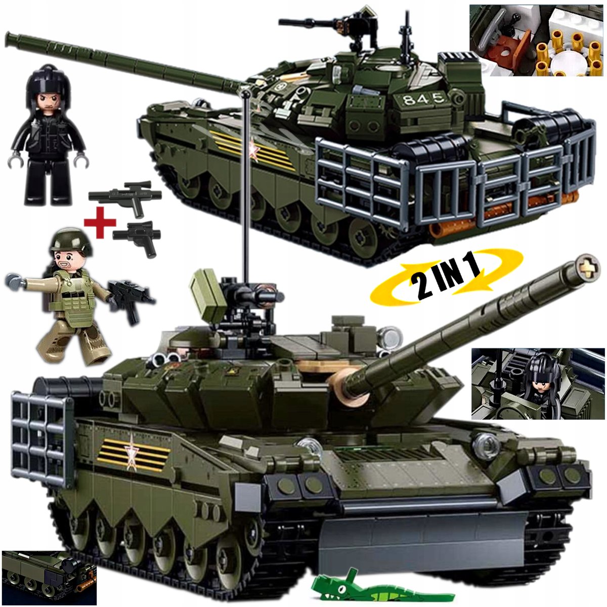Klocki Czołg Rosyjski T 80BVMS 2 w 1opak. Wojsko Armia Figurki + BROŃ