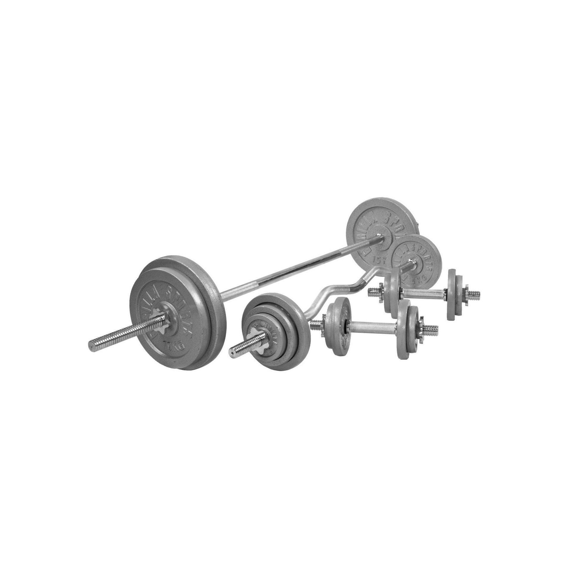 Gorilla Sports Zestaw 4 gryfy i obciążenia żeliwne 105 kg gwintowane (100062-00002-0049)