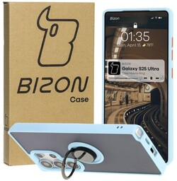 Bizon Etui z uchwytem na palec Case Hybrid Ring do Galaxy S25 Ultra, przydymione z jasnoniebieską ramką