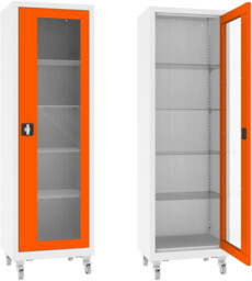 XSML.101.9010.2004 mobilna szafa lekarska 1-skrzydłowa 1-komorowa biało-pomarańczowa na kołach