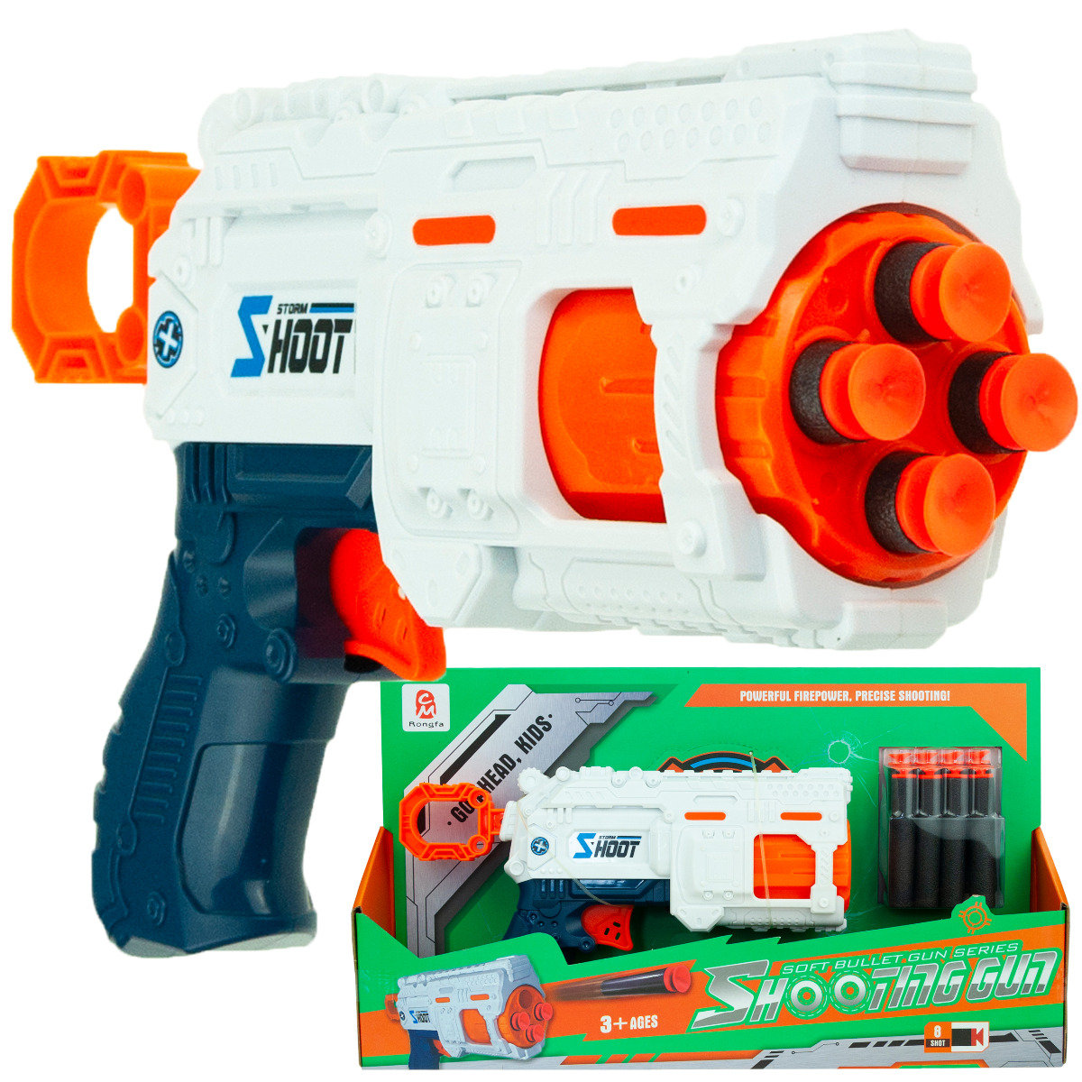PISTOLET WYRZUTNIA STRZAŁEK NA PIANKOWE STRZAŁKI + 8 NABOI NABOJE NERF
