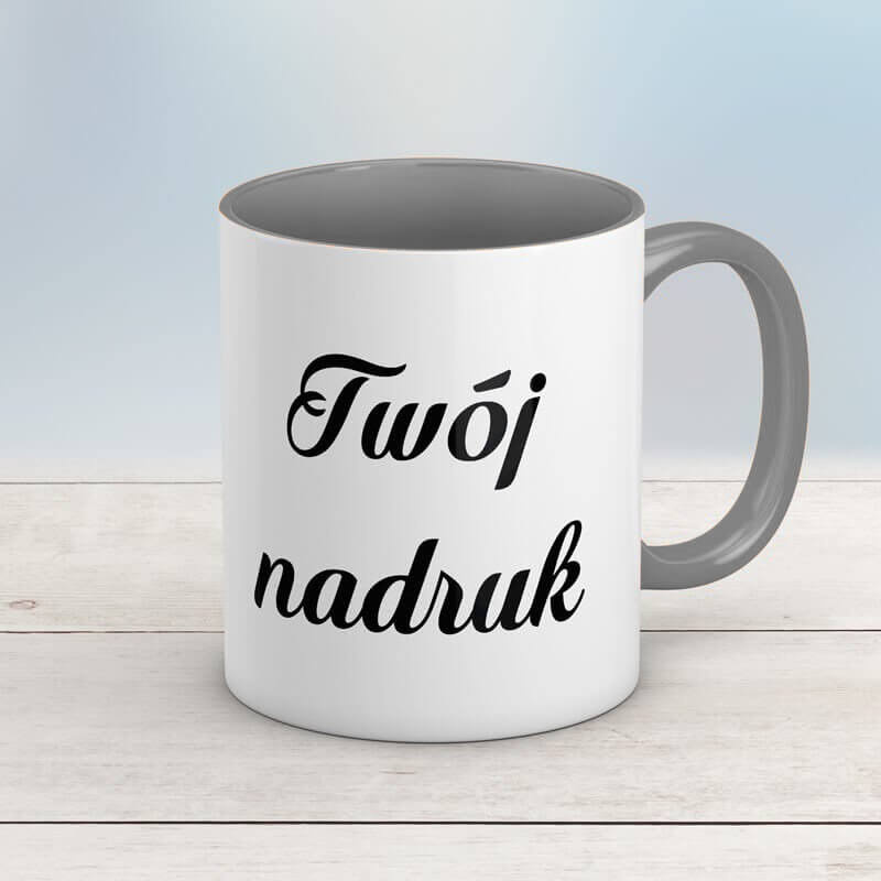 Kubek CLASSIC z szarym wnętrzem i uszkiem z Twoim nadrukiem
