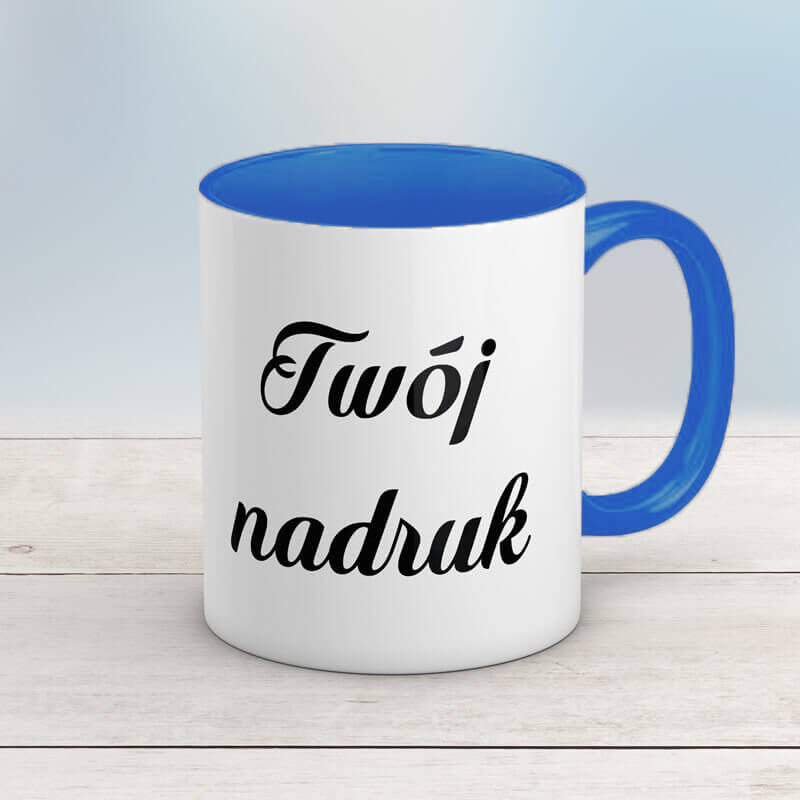 Kubek CLASSIC z niebieskim wnętrzem i uszkiem z Twoim nadrukiem