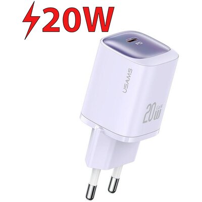 USAMS Ład. siec. CC248 20W GaN USB-C Fast Charging HC Series fioletowy/purple CC248TC03