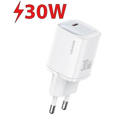 USAMS Ład. siec. CC251 30W GaN USB-C Fast Charging HC Series biały/white CC251TC02
