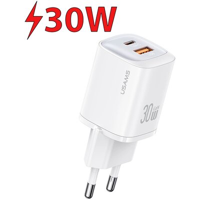 USAMS Ład. siec. CC254 30W GaN USB-C/USB-A Fast Charging HC Series biały/white CC254TC02