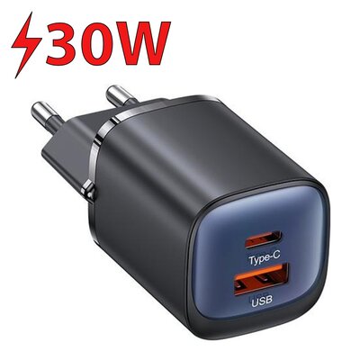 USAMS Ład. siec. CC254 30W GaN USB-C/USB-A Fast Charging HC Series czarny/black CC254TC01