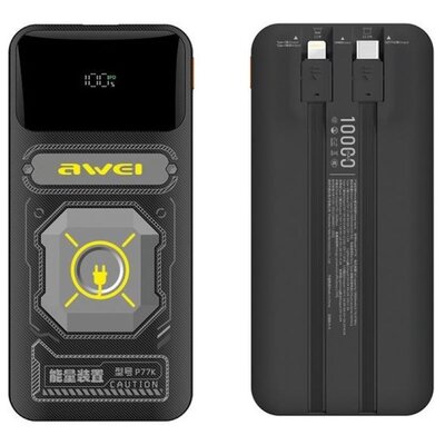 PowerBank 10000mAh 22,5W P77K wbudowane kable lightning USB-C wyjścia 1xUSB+2xUSB-C