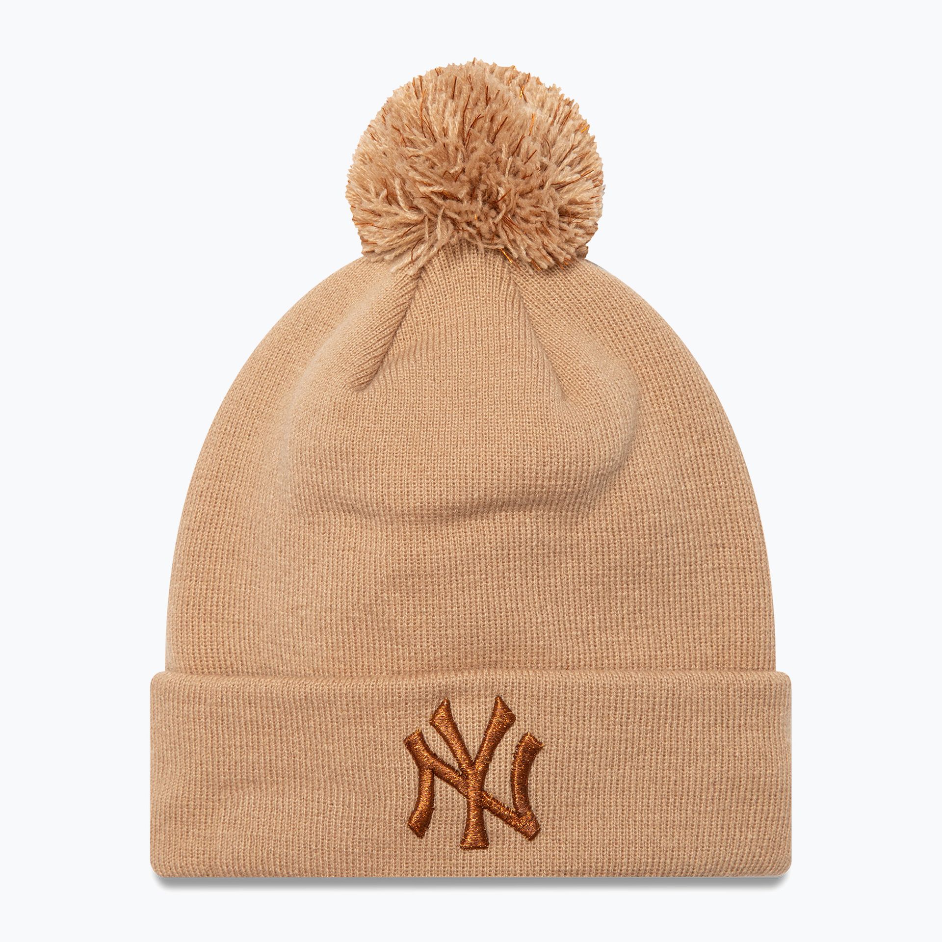Czapka z daszkiem damska New Era Metallic Bobble Knit Beanie New York Yankees beige WYSYŁKA W 24H 30 DNI NA ZWROT