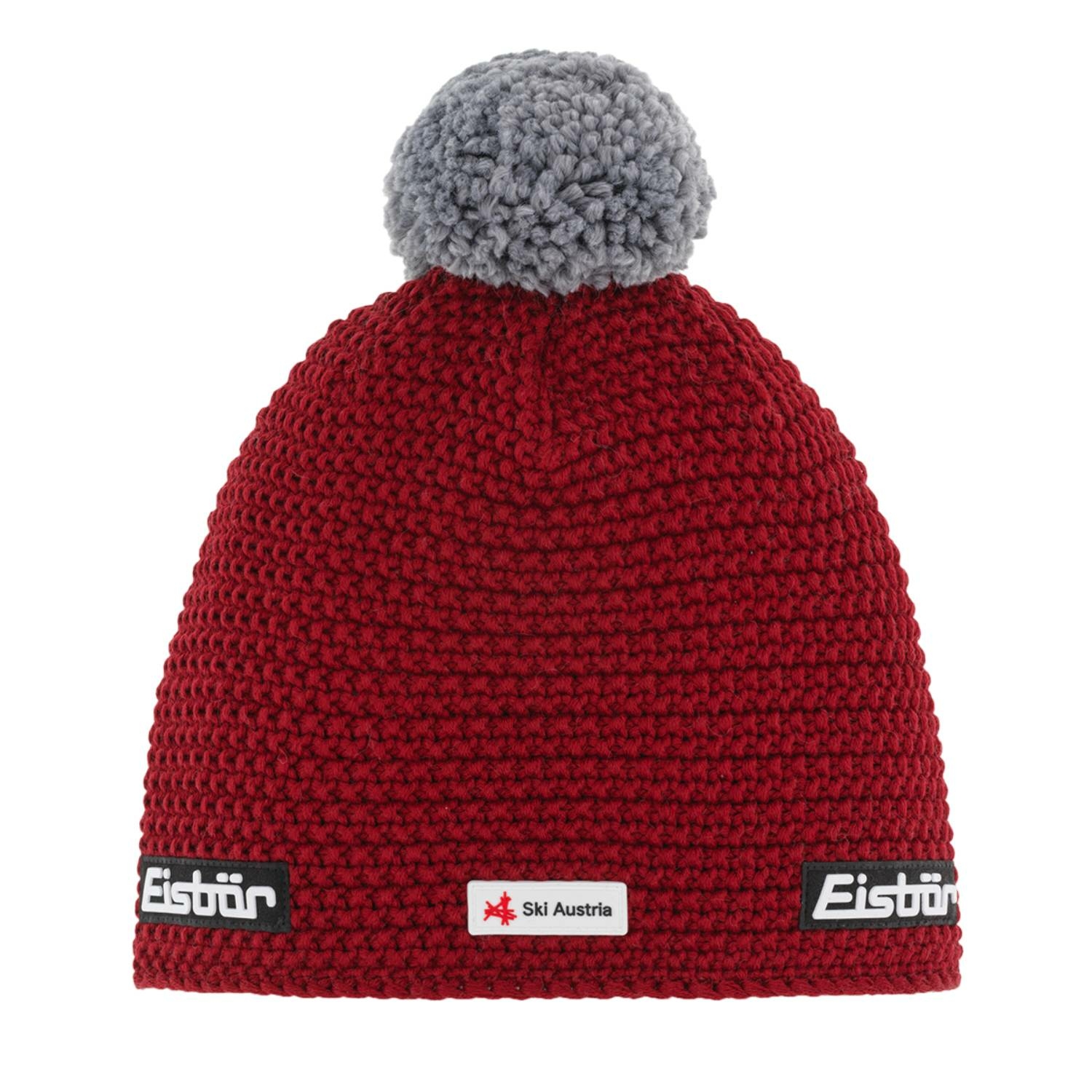 Czapka zimowa unisex z wełną merino Eisbar Jamie Pompon MU burgundy/greymele - ONE SIZE