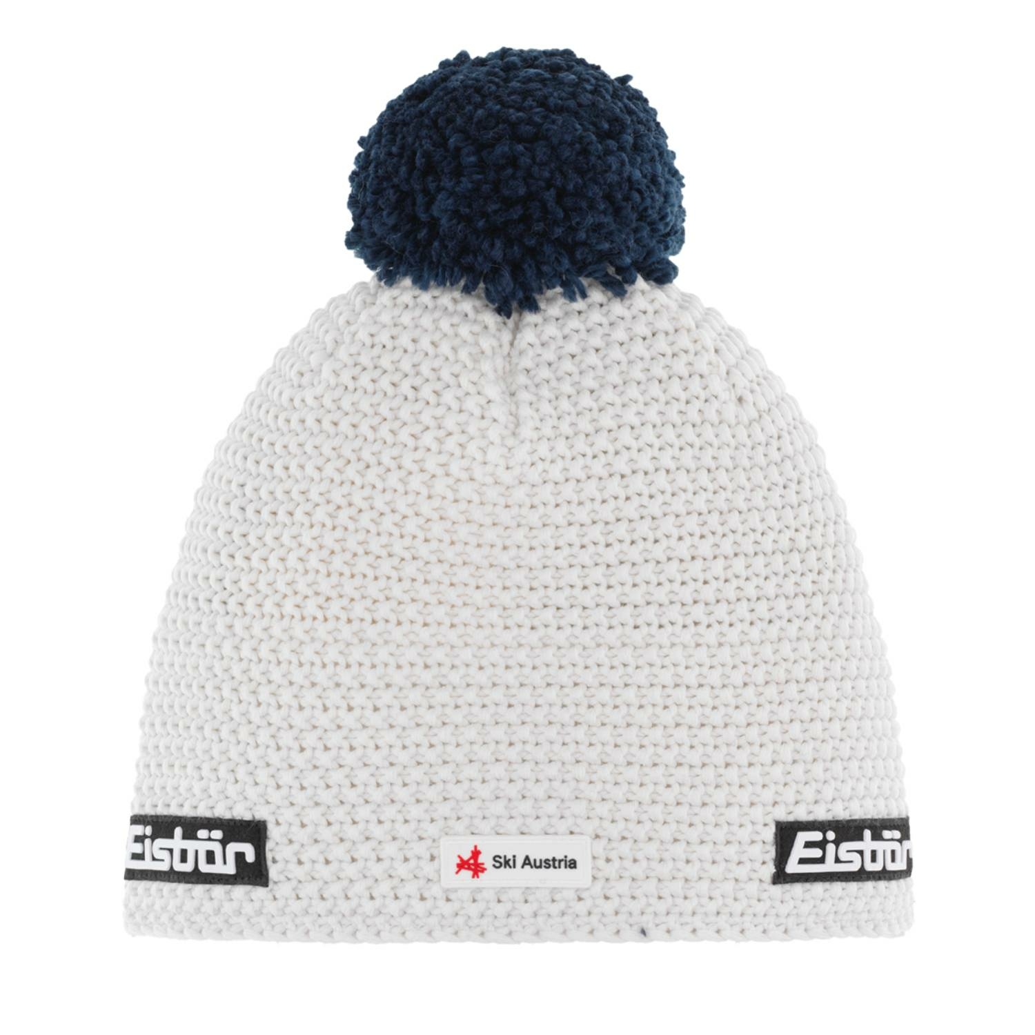 Czapka zimowa unisex z wełną merino Eisbar Jamie Pompon MU white/dark cobalt - ONE SIZE