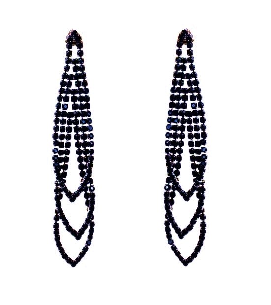 Długie kolczyki grafitowe granatowe cyrkonie drobne błyszczące na imprezę