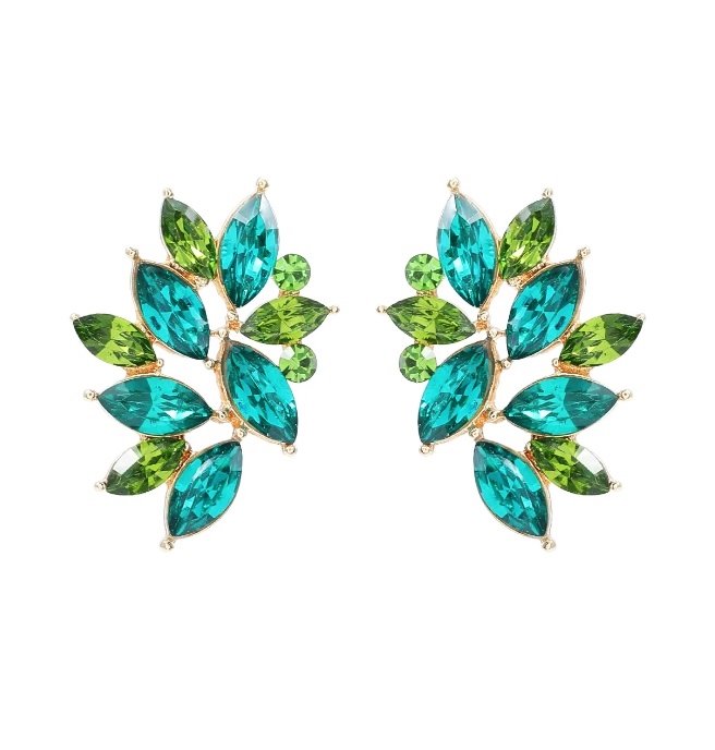 Zielone złote kolczyki sztyfty cyrkonie eleganckie szykowne wyrafinowane