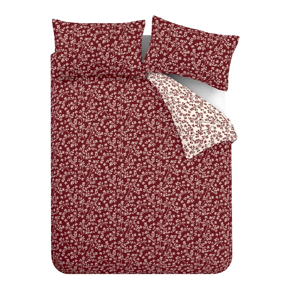 Czerwona flanelowa pościel jednoosobowa 135x200 cm Grace Floral Leaf – Catherine Lansfield