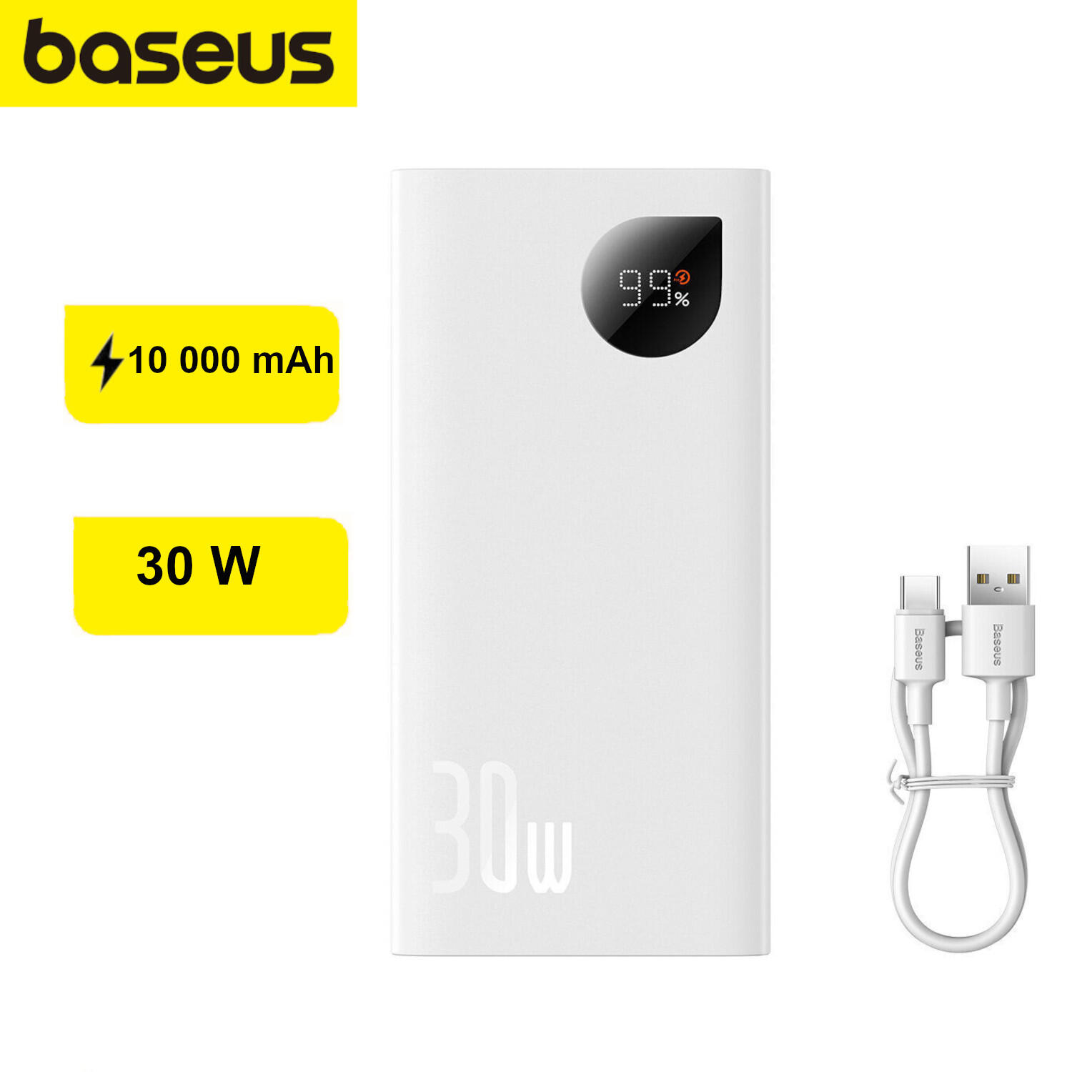Szybko ładujący Power Bank Baseus Adaman2 10000mAh 30W (biały)