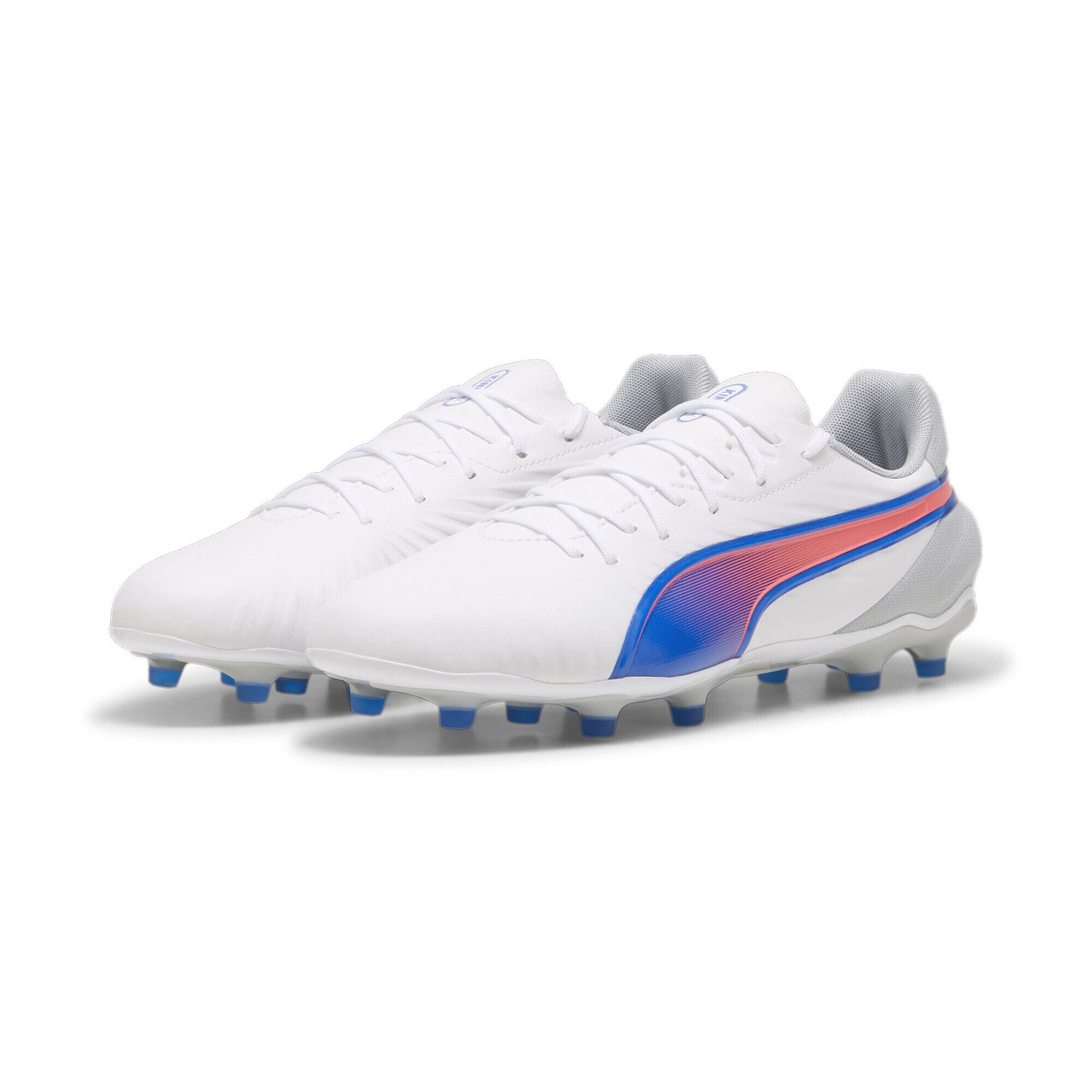 PUMA Unisex King Match Fg/Ag buty piłkarskie, Puma Biały, niebieski, płaski, jasnoszary, 42 EU