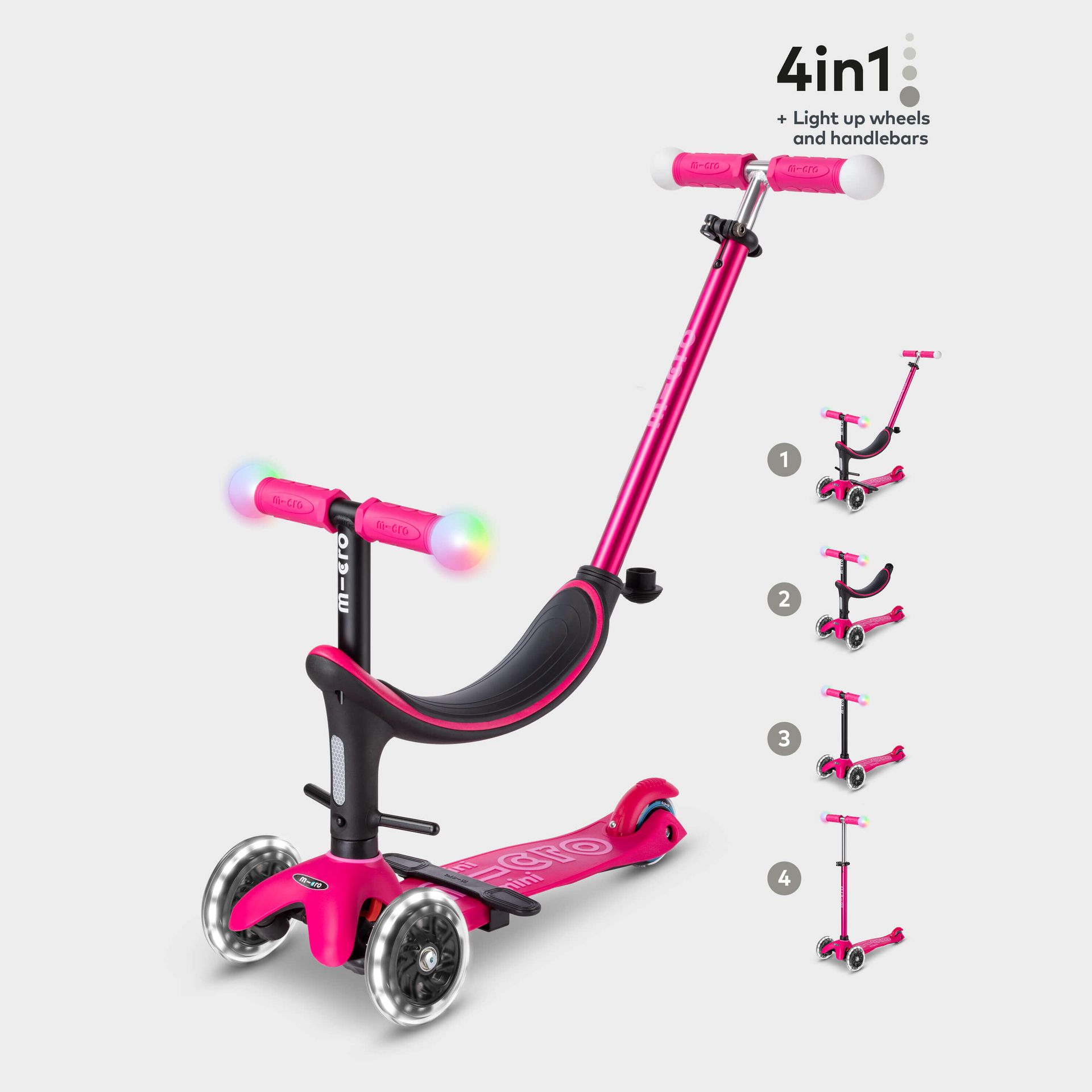 Hulajnoga trójkołowa dziecięca Micro Mini2grow Magic LED pink