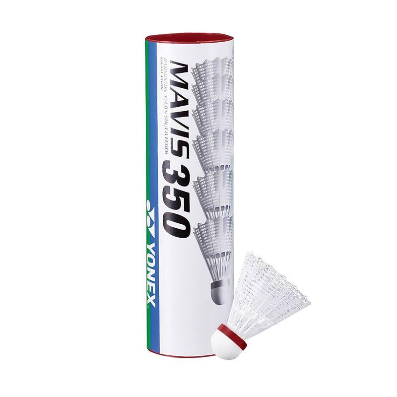 Yonex Mavis 350 Badmintonshuttle, doos met 6 stuks, wit, fast-rood 187015