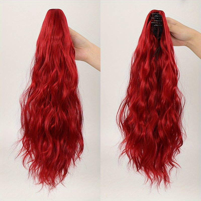 TEMU Syntetyczne długie fale wodne doczepiane w kucyk Chwyć klips w kręconych włosach doczepiane Żaroodporne doczepiane włosy dla kobiet Akcesoria do