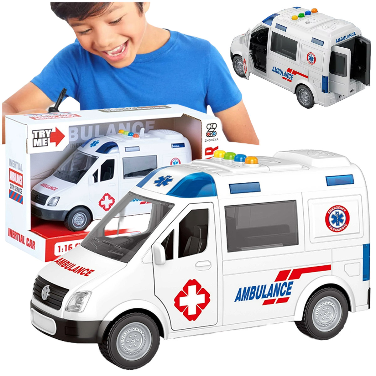 AMBULANS KARETKA DLA DZIECI POGOTOWIA ZABAWKA (ŚWIATŁA I DŹWIĘKI) AUTO SAMOCHÓD