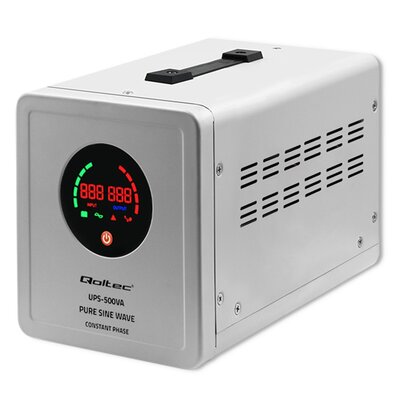 QOLTEC ZASILACZ AWARYJNY PURE SINE WAVE UPS | 500VA | 350W | STAŁA FAZA | SZARY