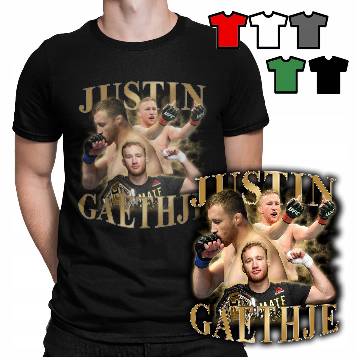 KOSZULKA T-SHIRT MĘSKI WZORY - Justin Gaethje BOKS MMA WALKI KLATKA - M