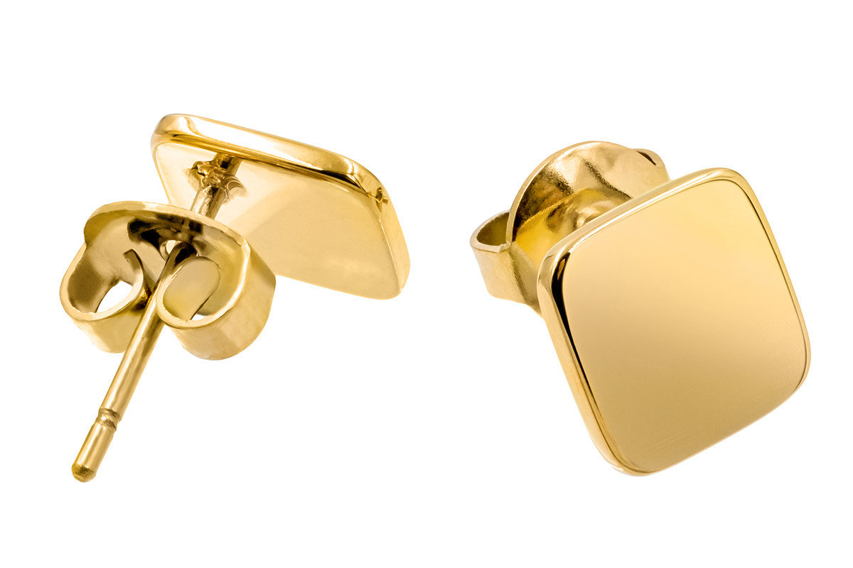 Delikatne kolczyki kwadraty z pozłacanej stali szlachetnej