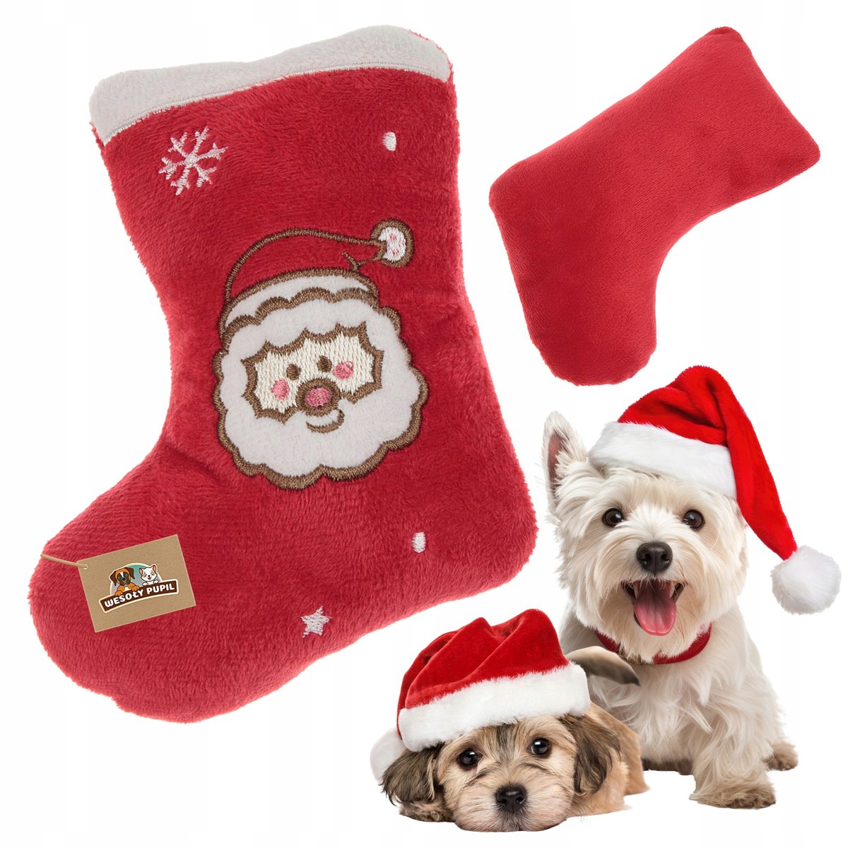 Zabawka dla psa ŚWIĄTECZNA SKARPETA maskotka piszcząca na święta